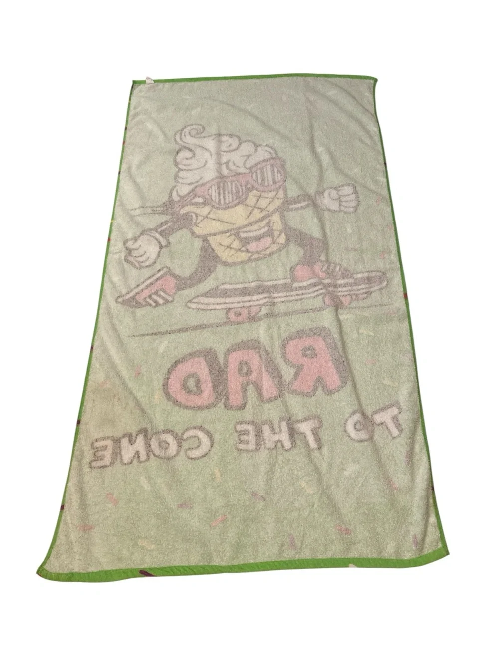 Rad To The Cone Green Beach Pool Bath Towel Ice Cream Skateboard Confetti